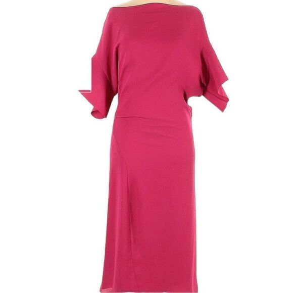 Reiss Manila Fuchsia Pink Knee Length Ruffle Sleeve Dress Size 8 - Picture 3 of 9